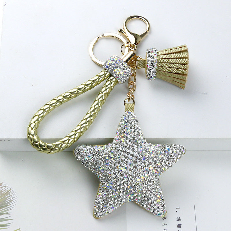 Wholesale Diamond Inlaid Pentagram Leather Key Ring